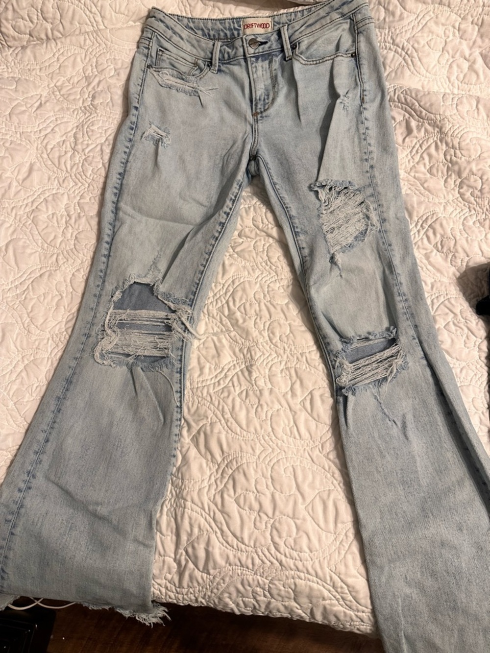 DRIFTWOOD Light Wash Ripped Flare Jeans